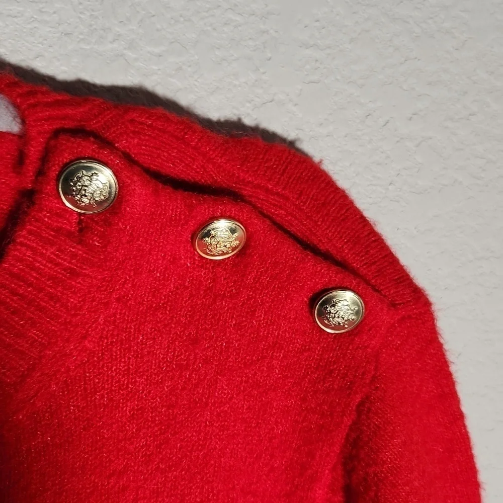 J. Crew Sweater Womens Red gold buttons wool alpaka acrylic Elastane size XXL